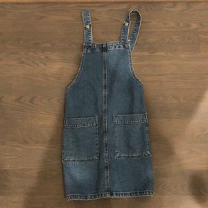 ASOS Denim Mini Pinafore Dress In Mid-Wash Blue